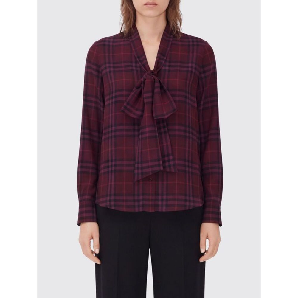 Burberry Women Burberry Tartan Print Silk Shirt With Pussy-Bow Collar